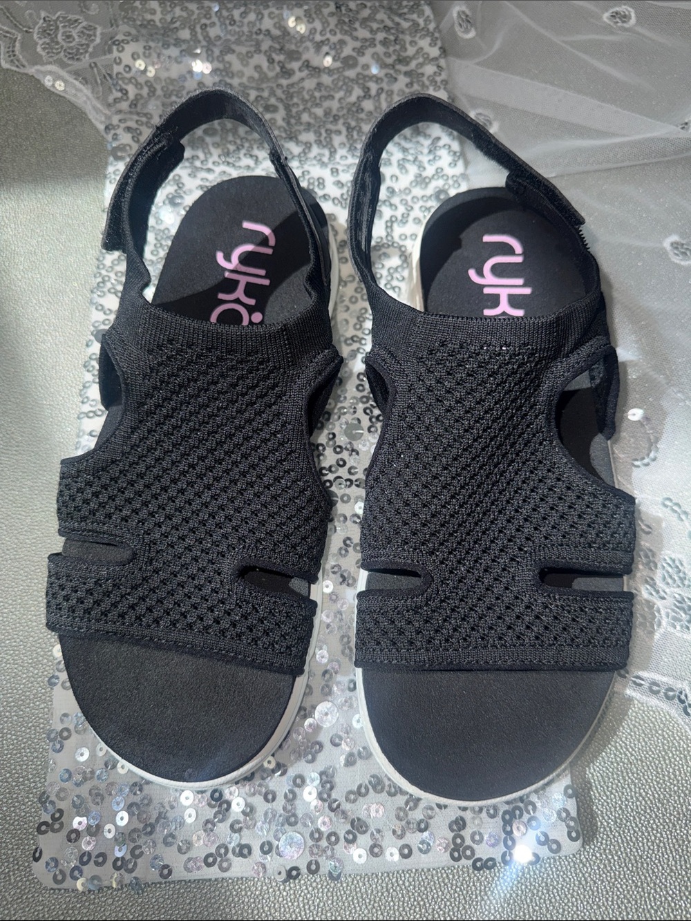 Ryka Black  Open-Toe Comfort Sandals for Women 8 wide  Like New!